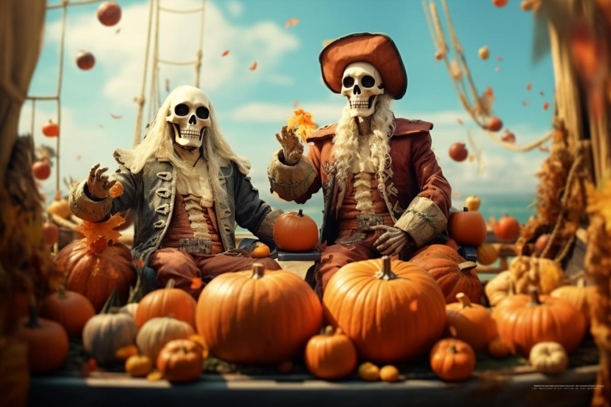 Pirates on a ship celebrate Halloween 👻🎃