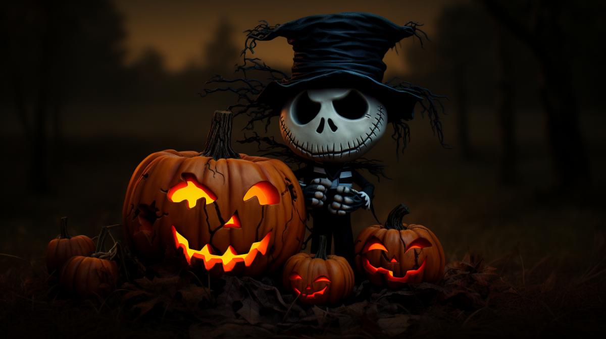 Halloween, in the style of Tim Burton, gloomy, cartoon realism, playfully dark, uhd image, spooky vibe