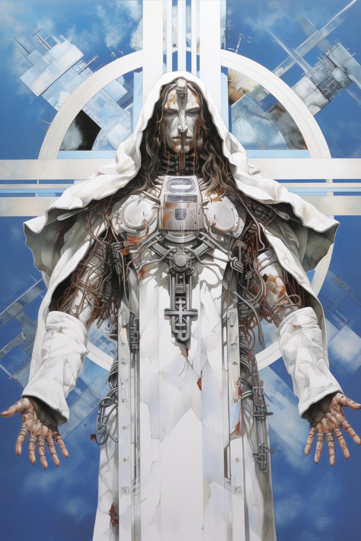 Robot in the form of Jesus Christ, high detail, good quality, comic art