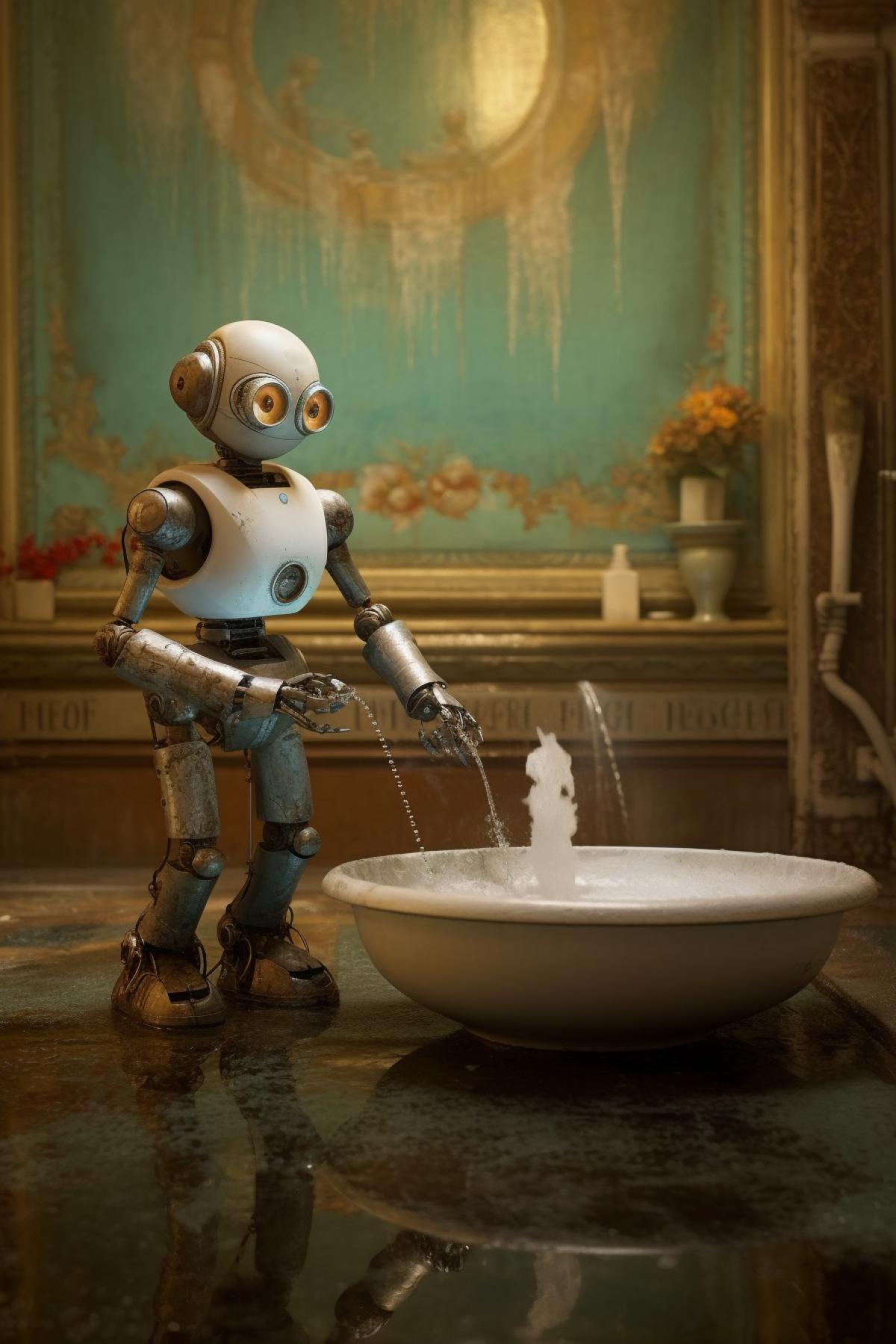 real, beautiful cleaning robot, in Renaissance art style