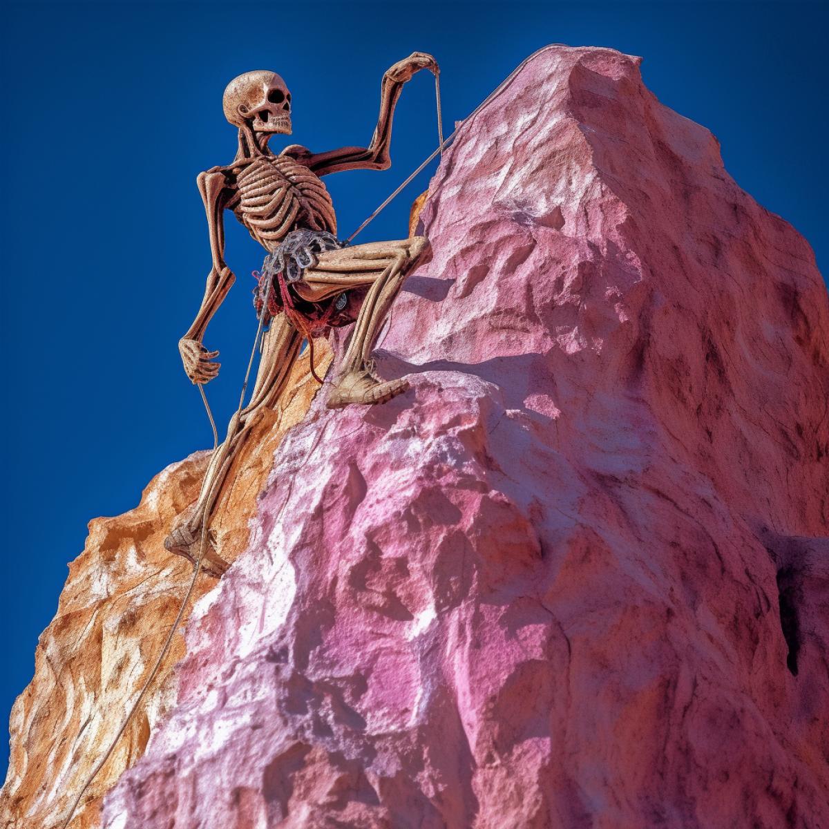 Skeleton climber, mountain, bright and rich colors, rock, photography