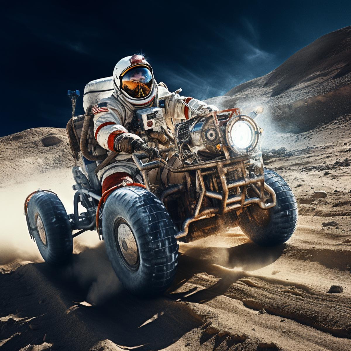 A heart-pounding moment on the lunar surface as an astronaut races against time to rescue a fellow explorer trapped in a malfunctioning lunar rover. The backdrop is the stark, unforgiving lunar desert. This life-or-death scenario highlights the courage, quick thinking, and camaraderie of lunar pioneers