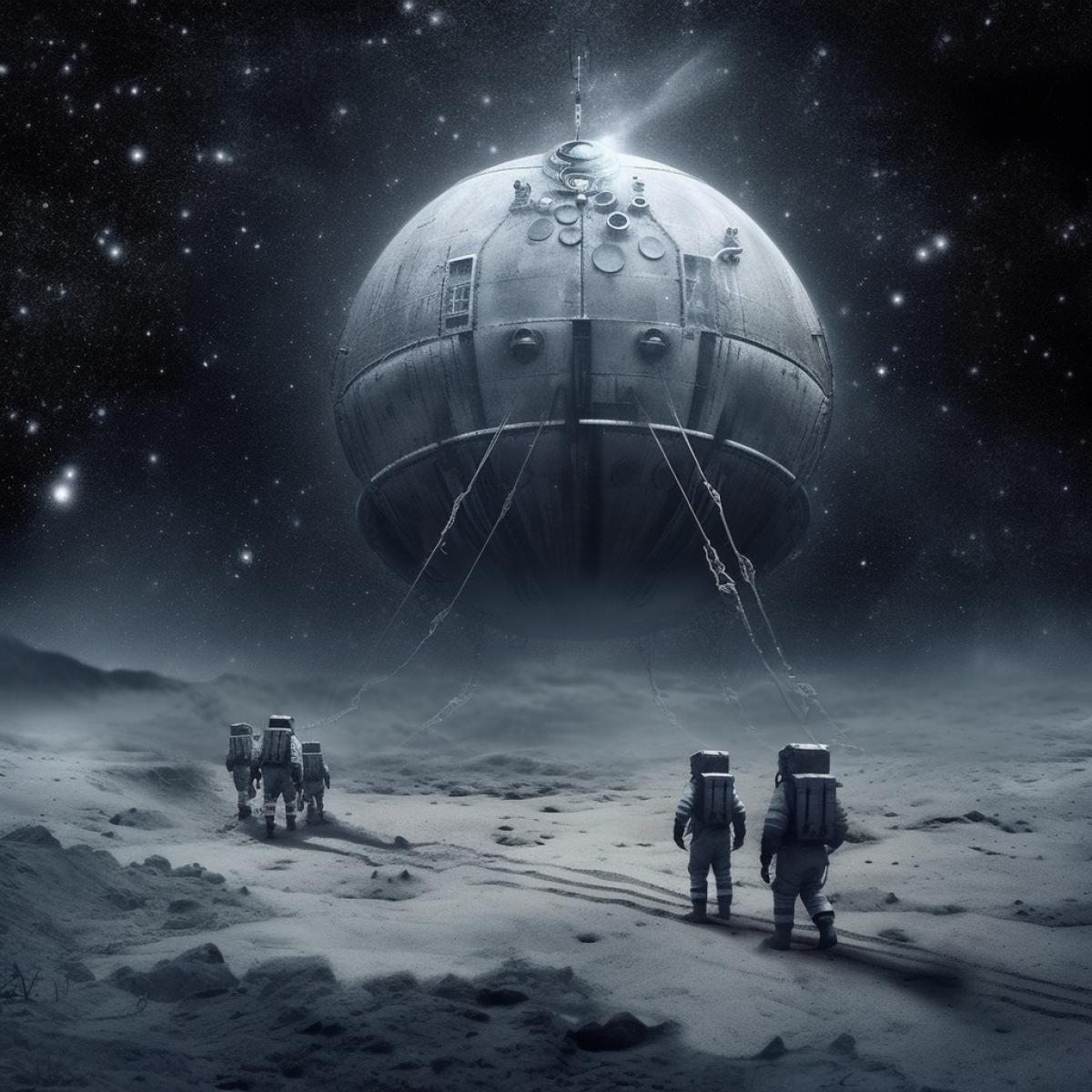 Expedition to the moon, in the style of director Tim Burton, photo