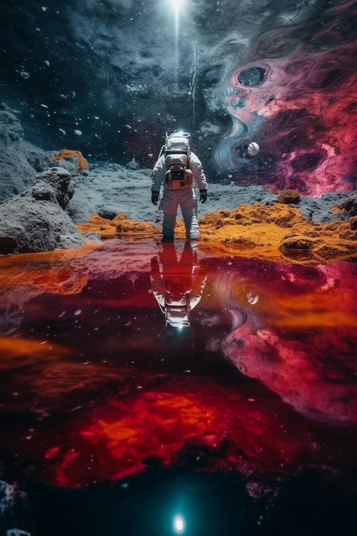 Expedition to the moon, madness, chaos, rich colors, photography
