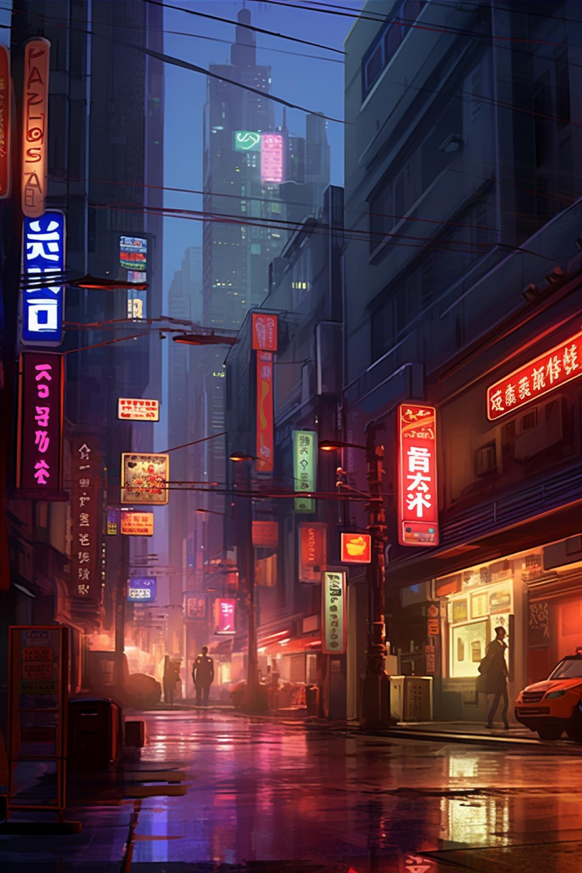 Seoul in cyberpunk style, a lot of neon, reflections.