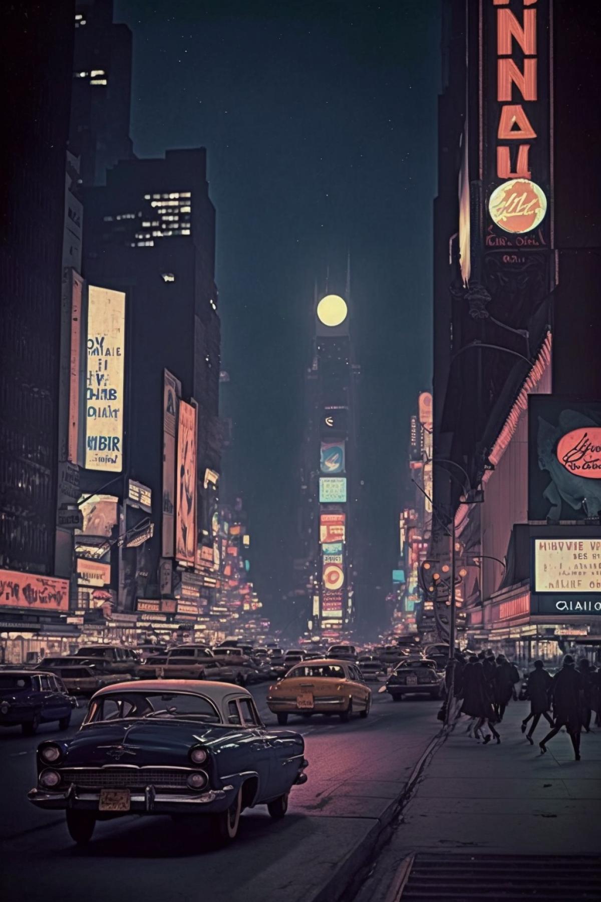 Times Square at night in the 60s