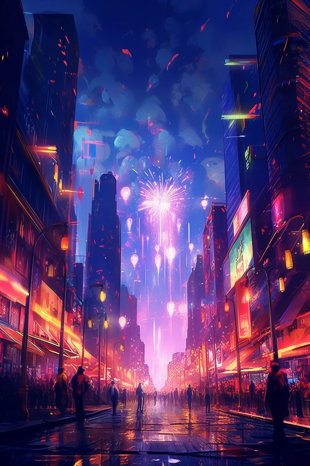 Neon city with fireworks 🎆🎆🎆🎇🎇🎇🎇🎇🎇✨✨✨✨✨✨✨✨✨🌕🌕🌕🌕🌕🌙