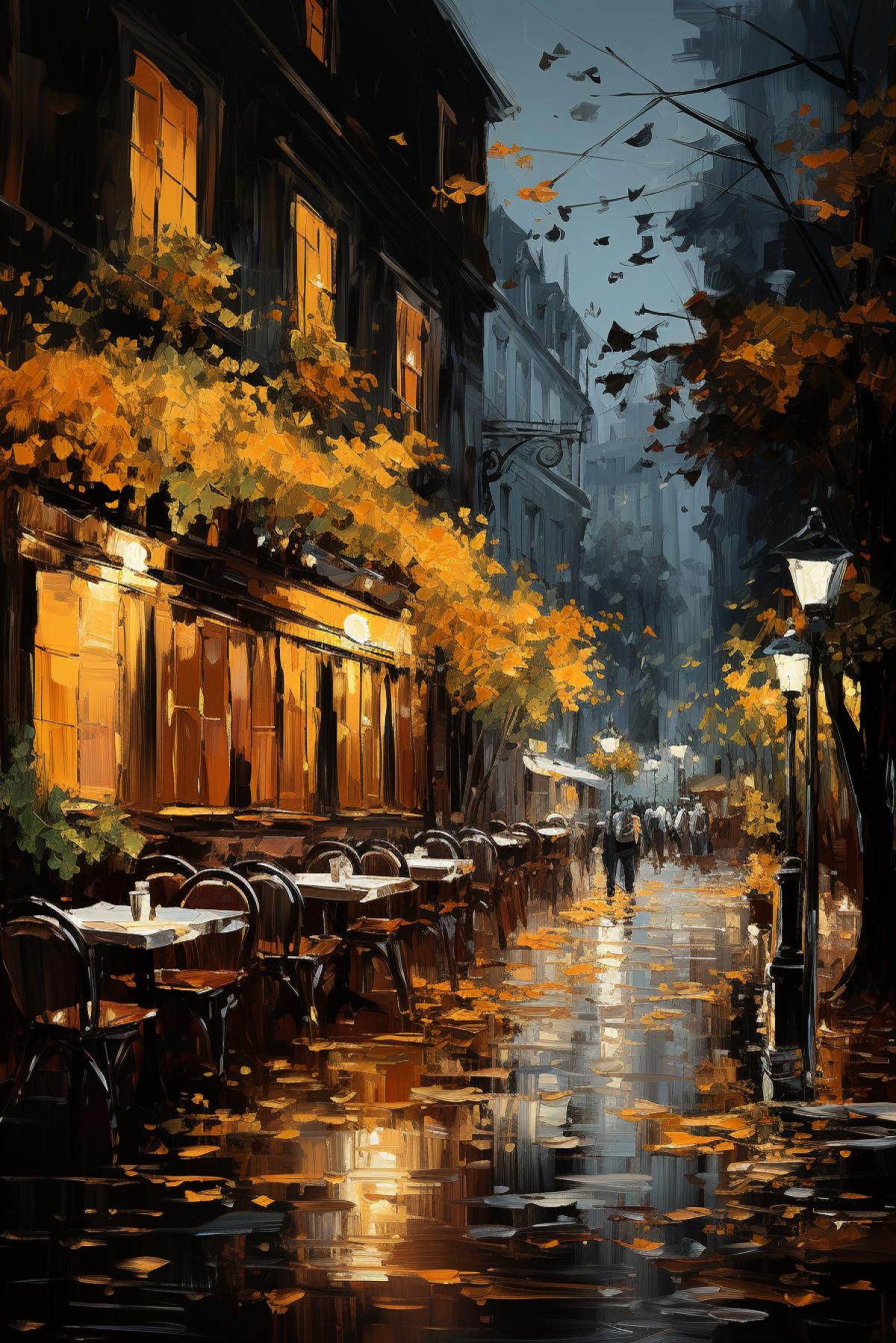 a small street cafe on the street of a big city at night, a girl and a guy at a table, glowing signs and neon advertising create a special festive atmosphere, oil painting, author Leonid Alferov