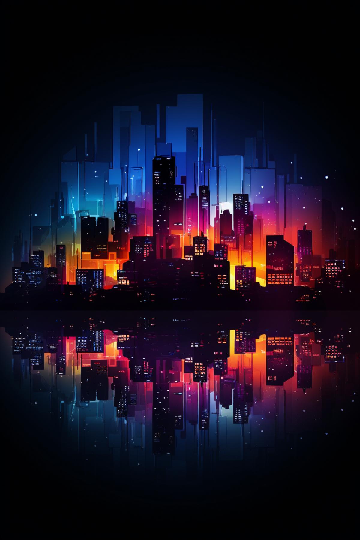 Summer night city dark silhouette houses with neon circuit shine gloss breathtaking awarded image