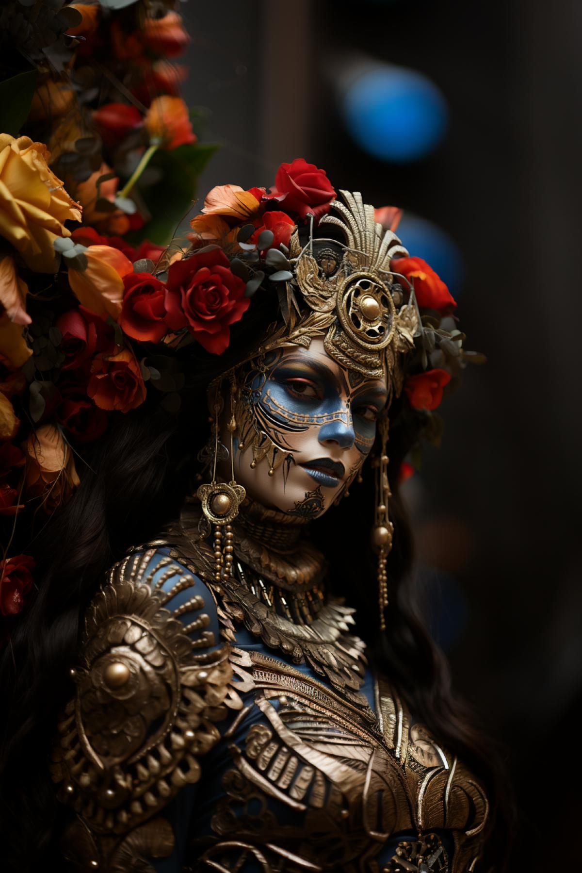A beautiful woman in dia de los muertos grime, Gothic, darklight MosaicSort