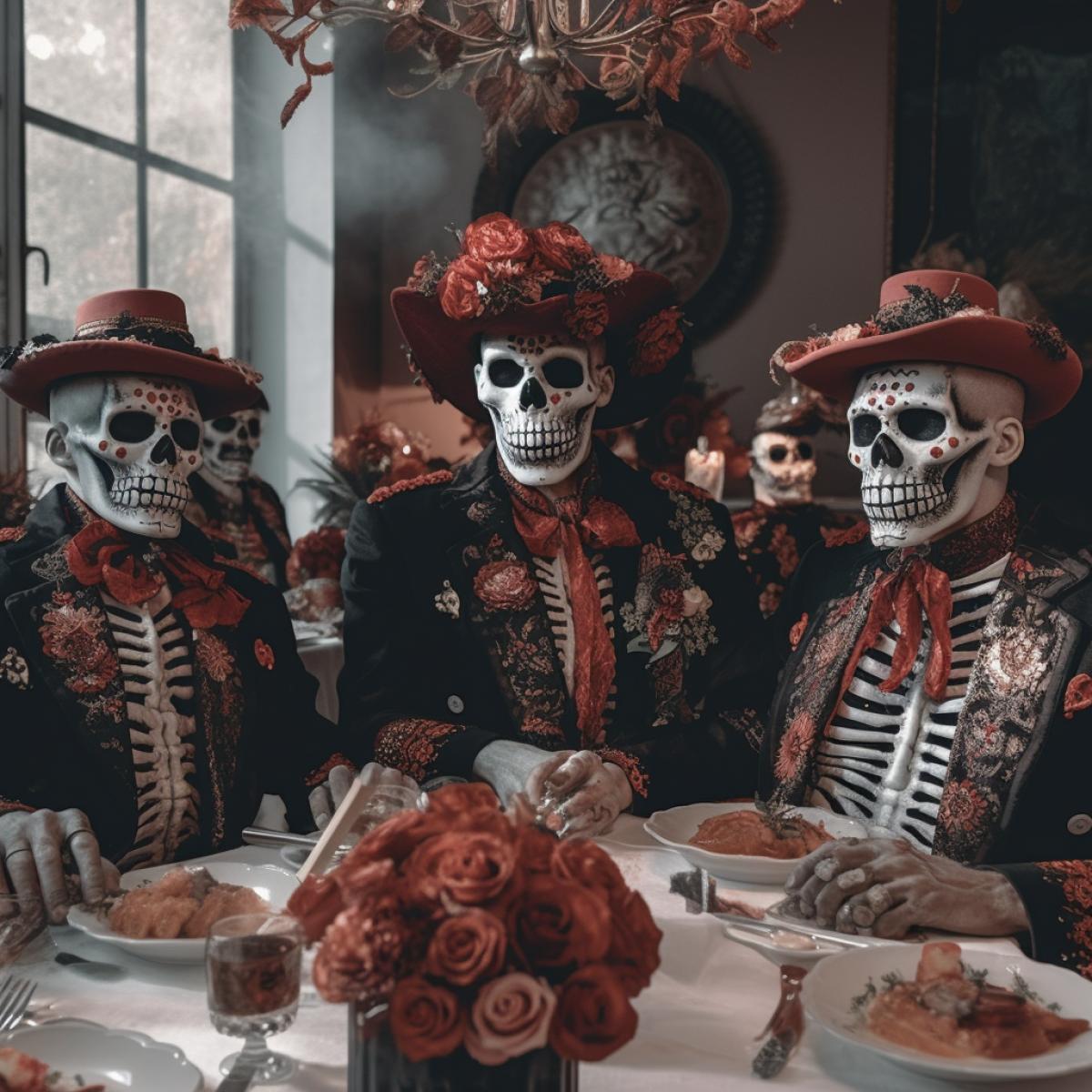 Mexican holiday Day of the Dead, photography, in the style of director Quentin Tarantino