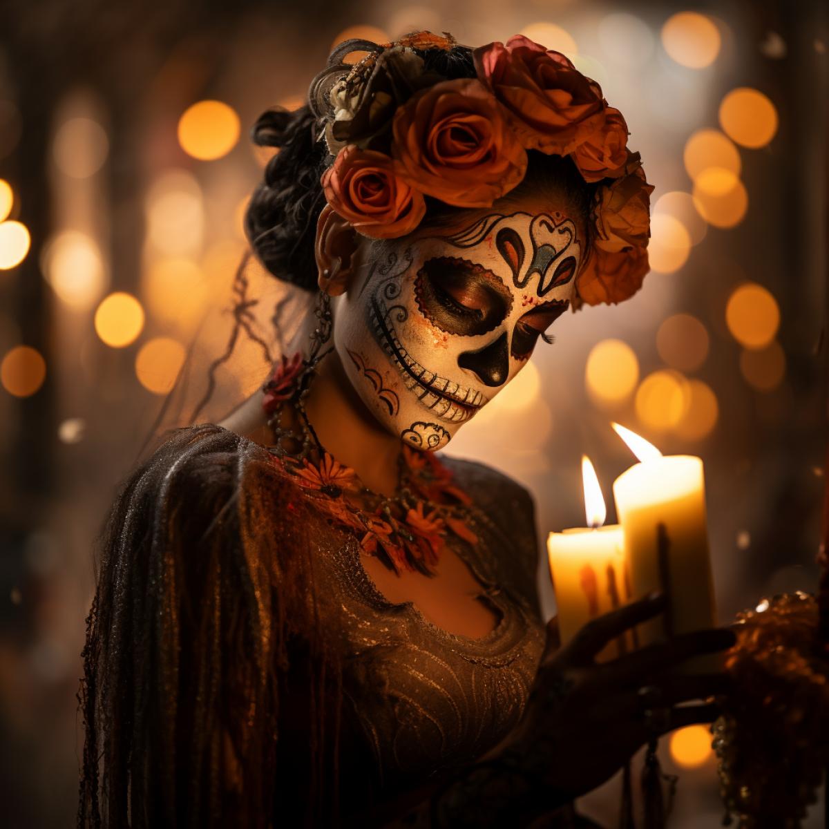 The spirit and traditions of the Day of the Dead in Mexico, mystical, realistic photo, high detail