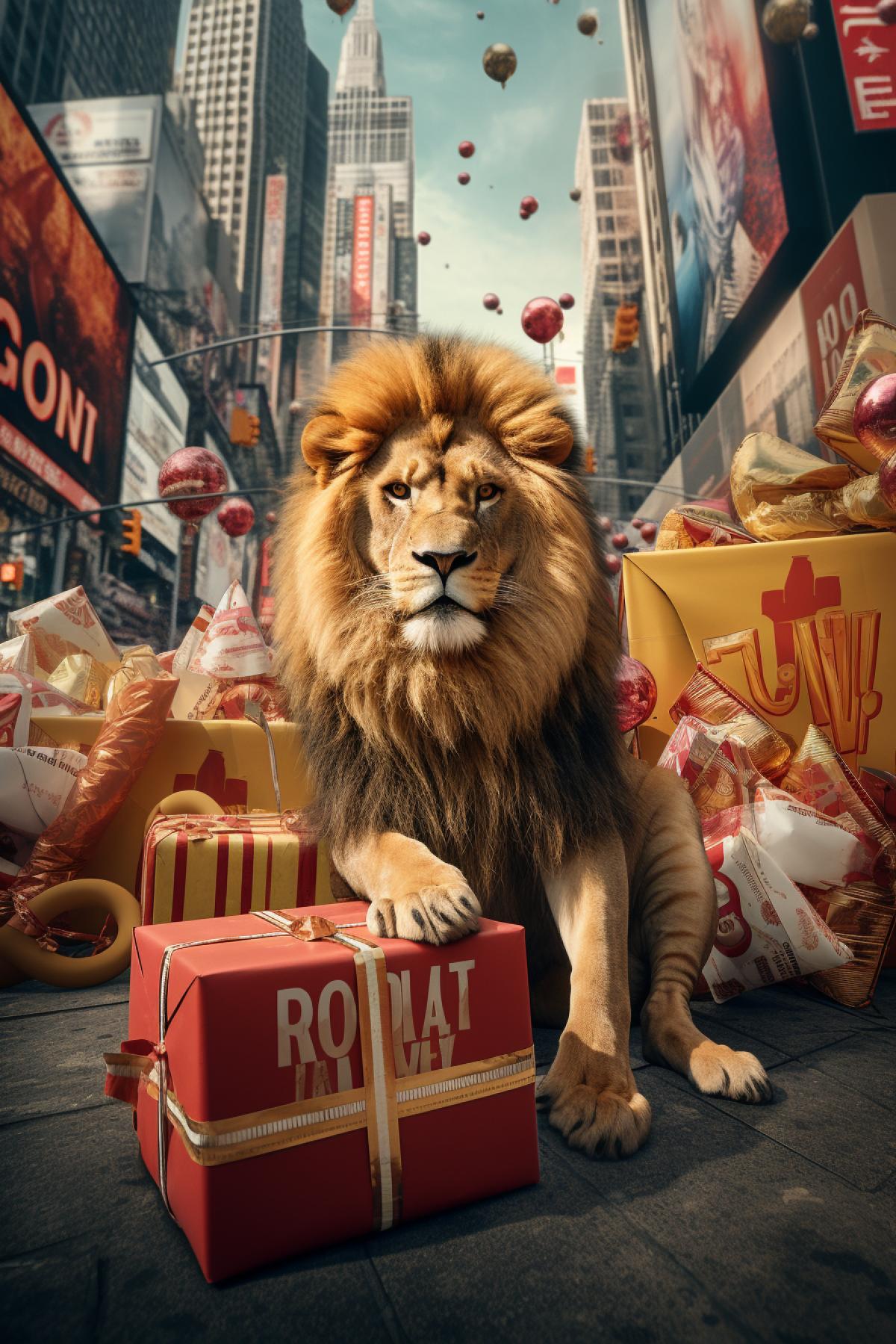 Animal city with billboards the lions birthday