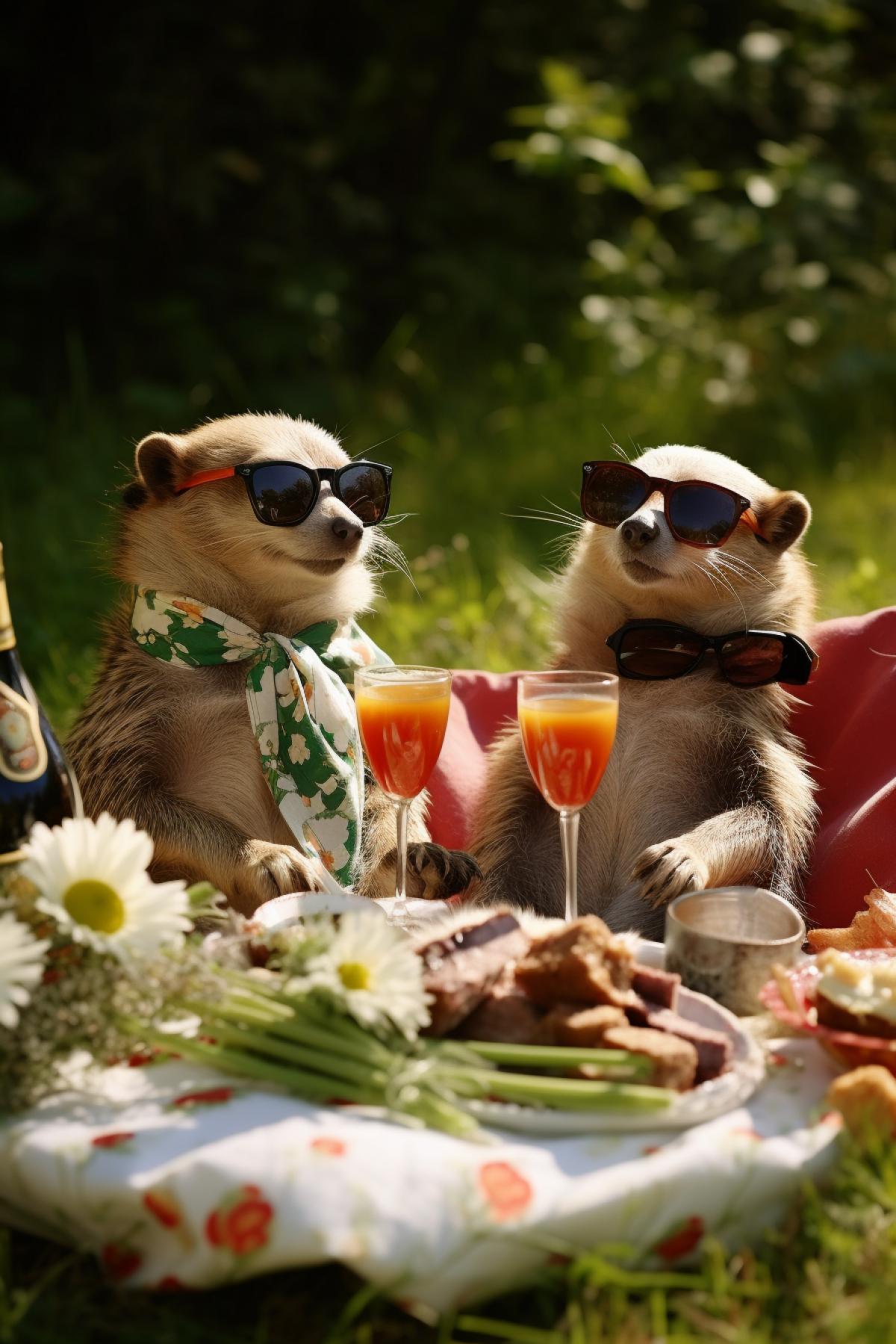 A few civilised beautiful animals WWII omg Armani and sunglasses celebrating birthday a picknick in wild nature