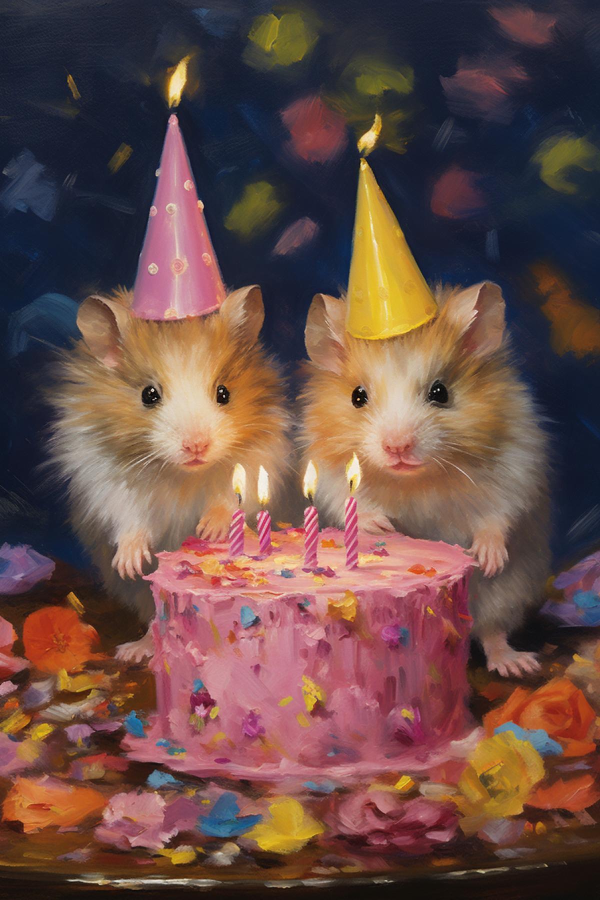 hamsters birthday party or flowers candles Leonardos art oil canvas