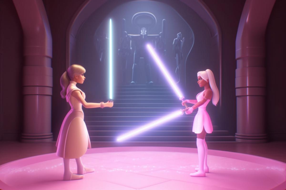 Barbie style lightsaber battle