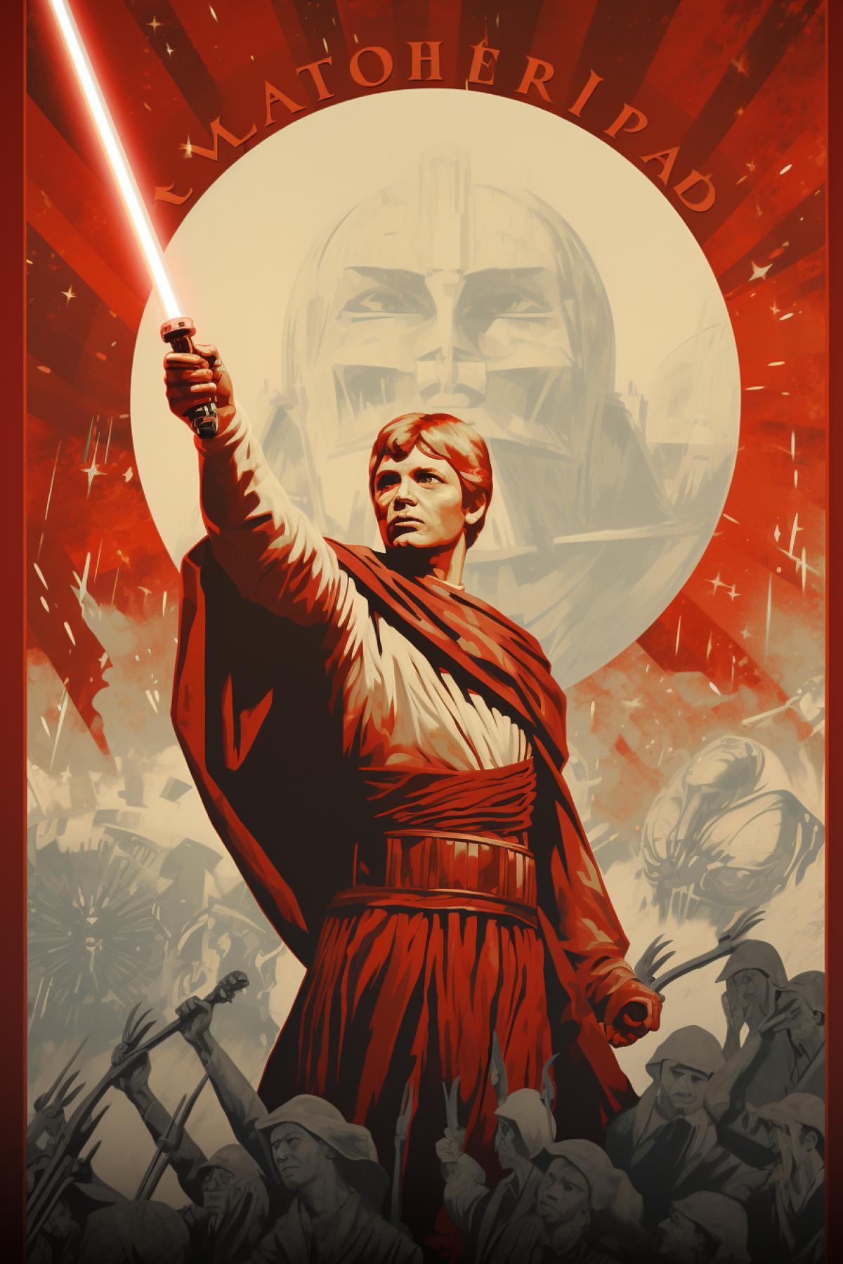Dmitry Moor poster of Jedi call to lightsabers combat for liberty red dark white colors only