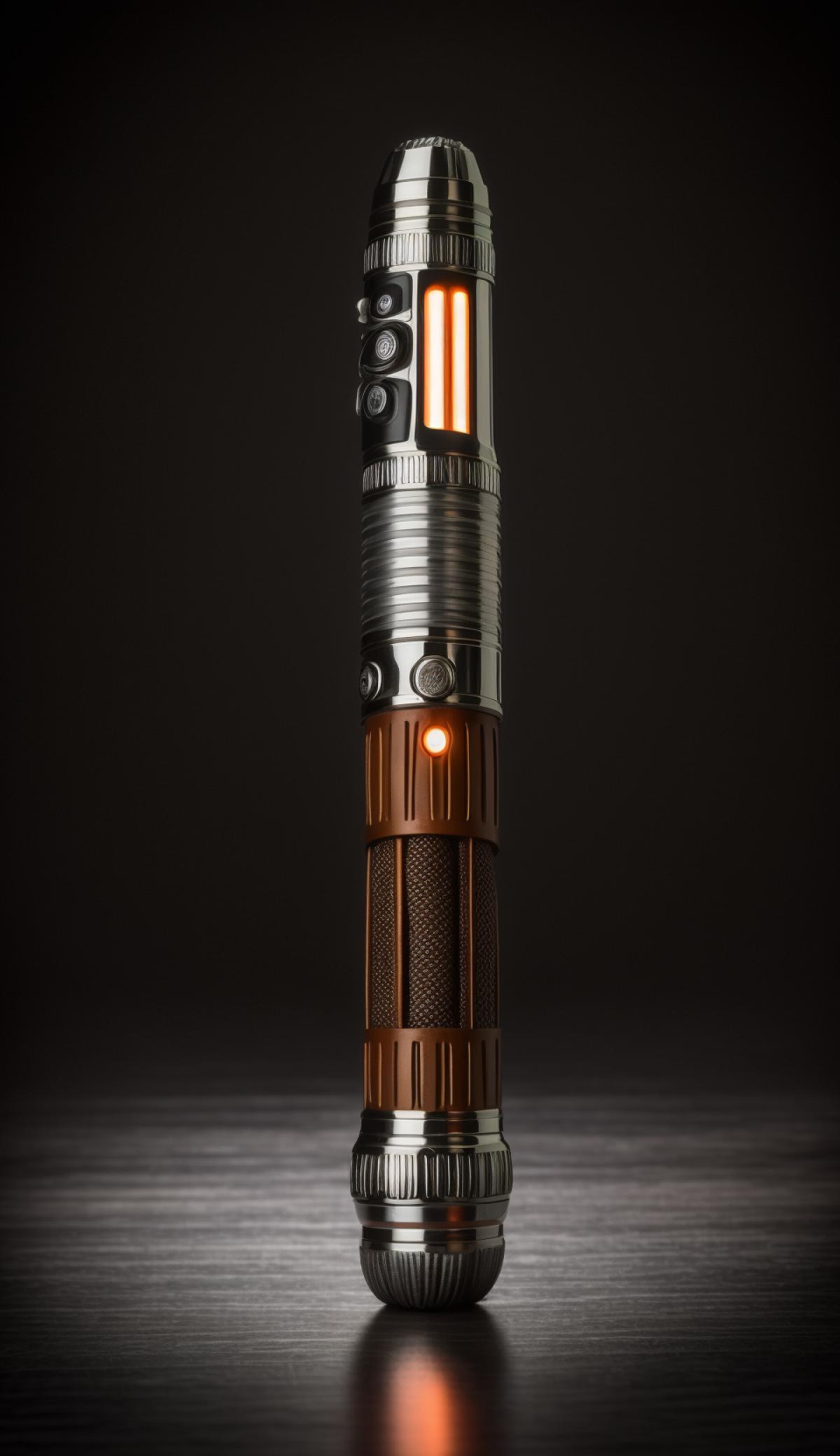 Master Yodas lightsaber on a dark background, product photography, high detail