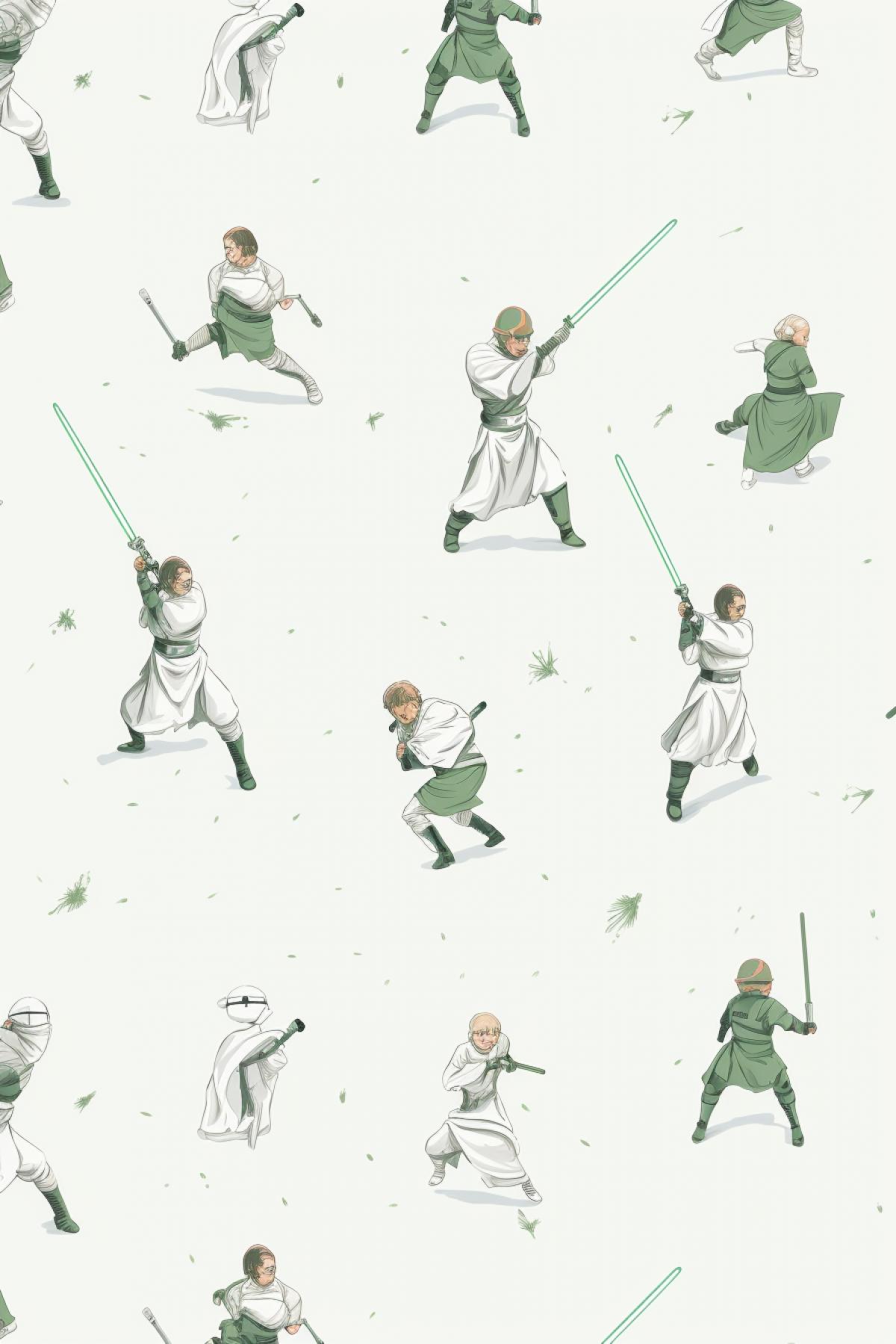 Fighting jedis with lightsabers schematic figures seamless fabric texture