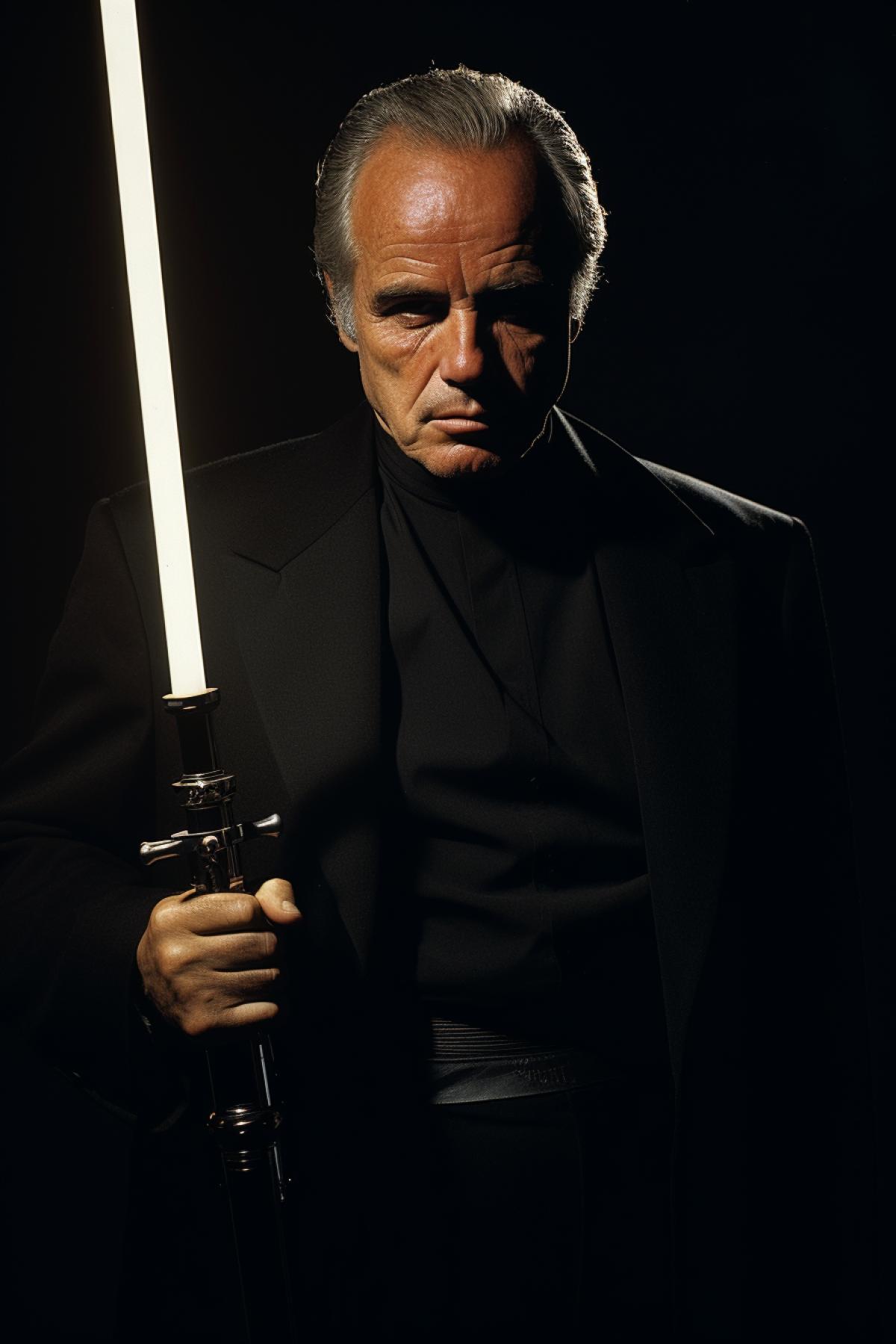 The coolest Jedi in the universe with lightsaber Marlon Brando the Godfather dangerous and armed nothing personal its just a business awarded picture
