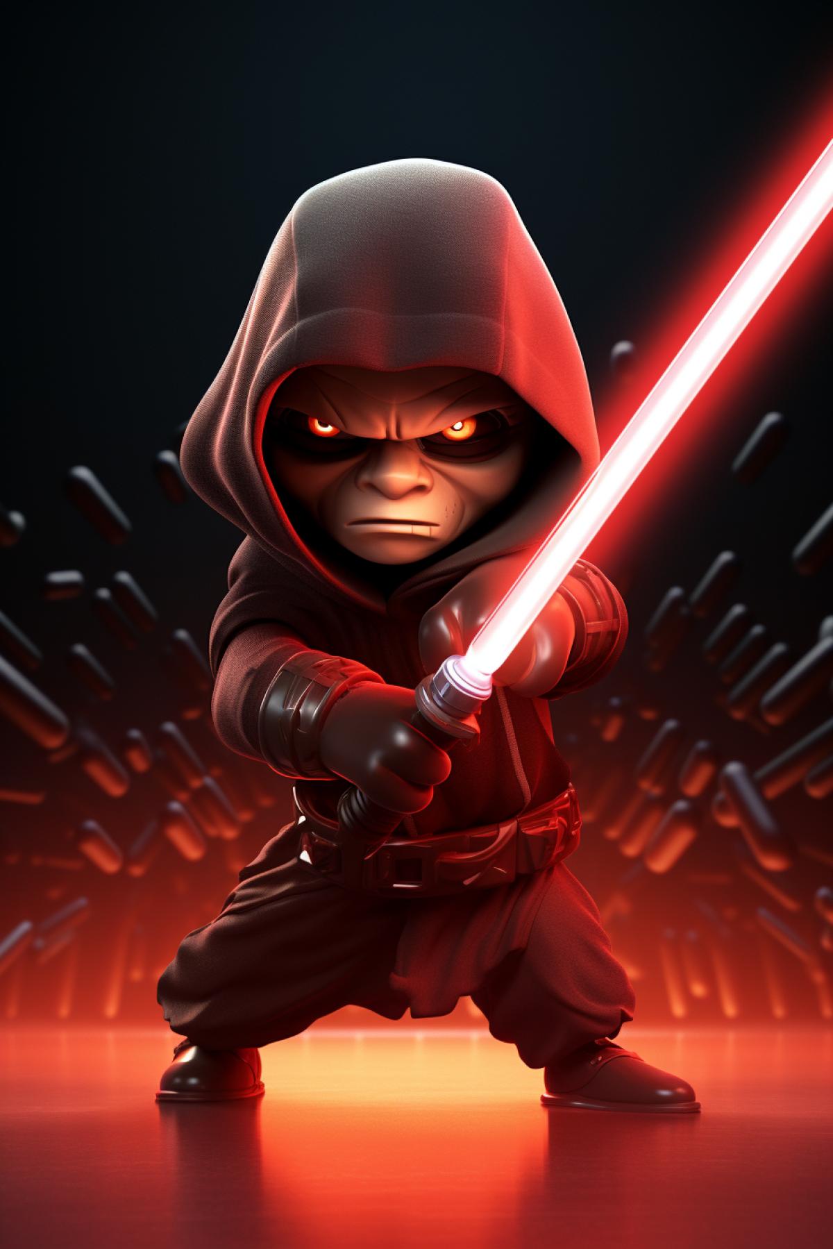 Jedi fighting sith with lightsabers Pixar Disney 3D illustration
