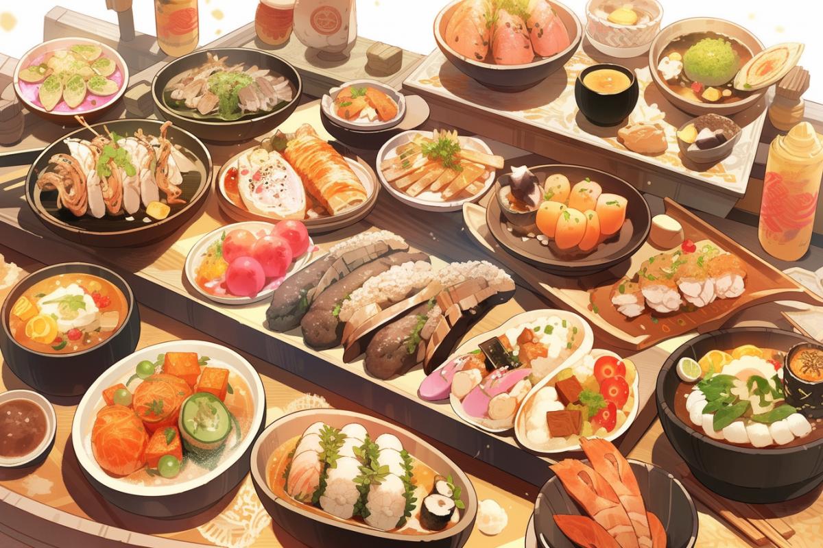 Delicious lunch, Japanese cuisine, lots of food