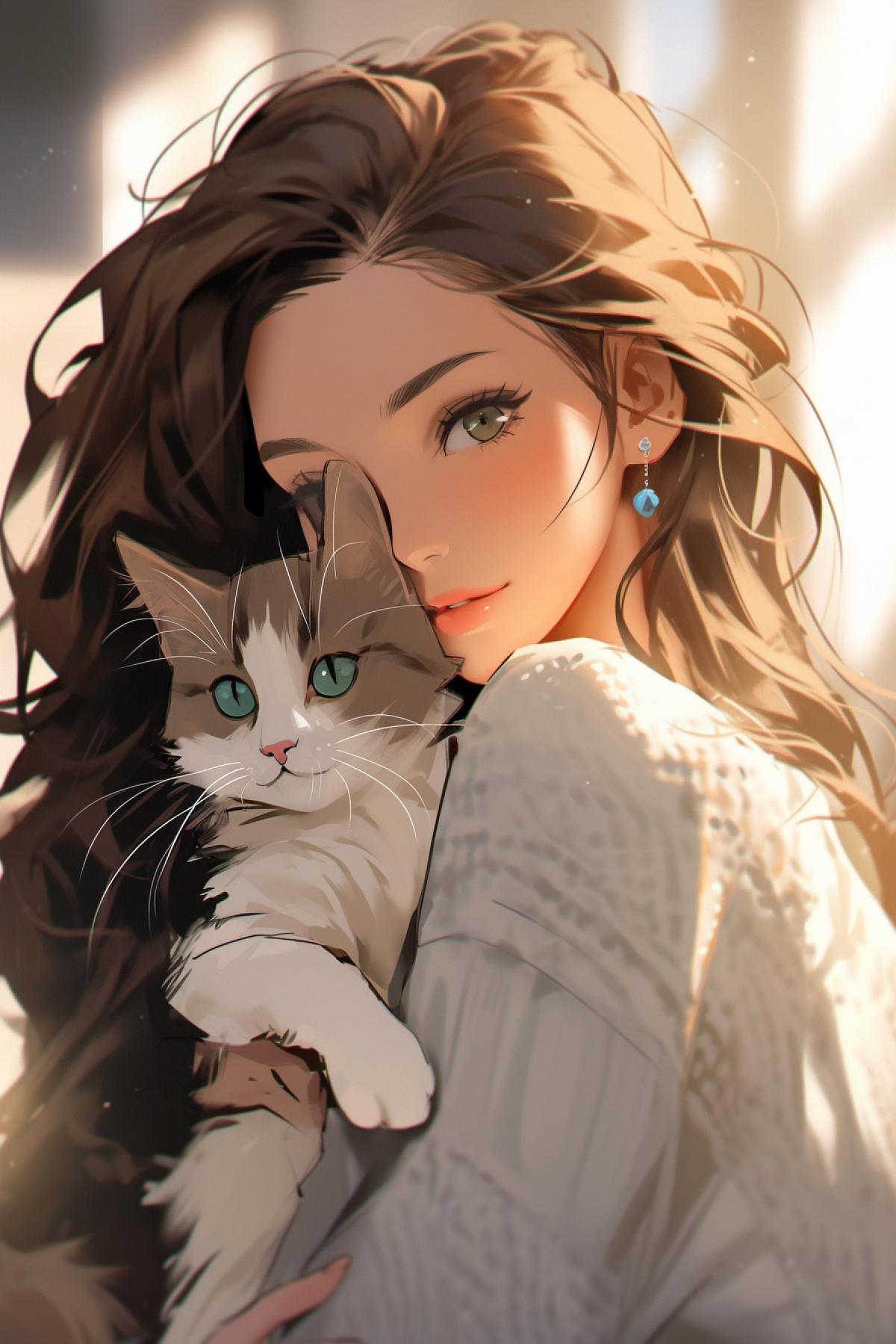 Kind Russian girl, loves anime, cats and dramas, beautiful brunette, with a good figure, she will always help, anime style