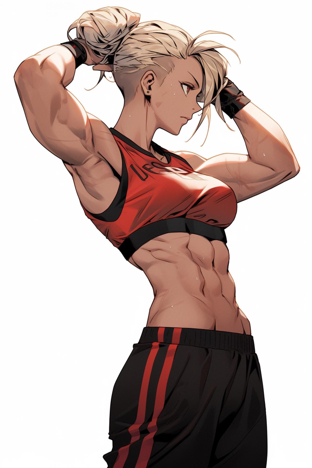 Bodybuilder girl in anime style, athletic build