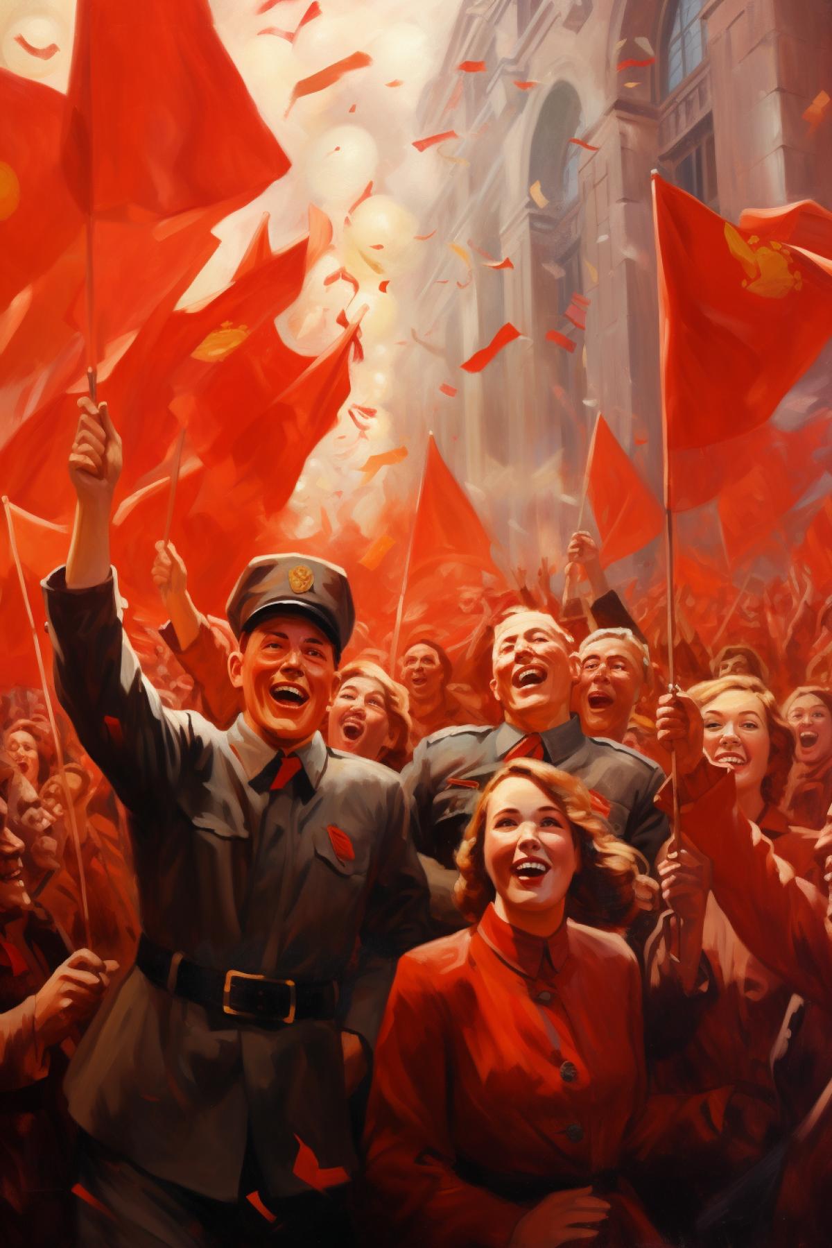 Communists celebrate victory in world revolution, party, high quality, good detail
