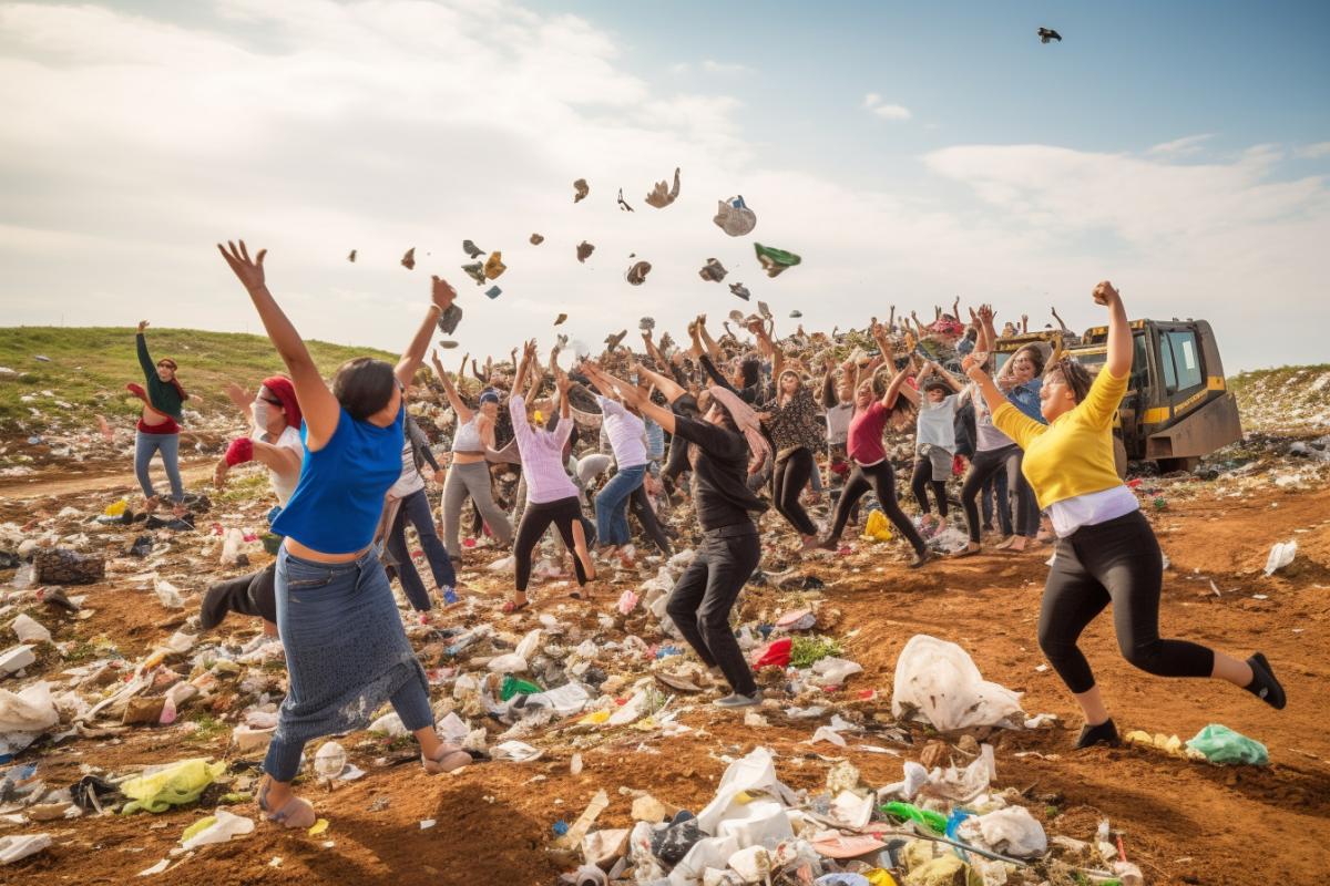 Garbage dirty disco in a landfill, fun and dirty! Dancing in the trash.