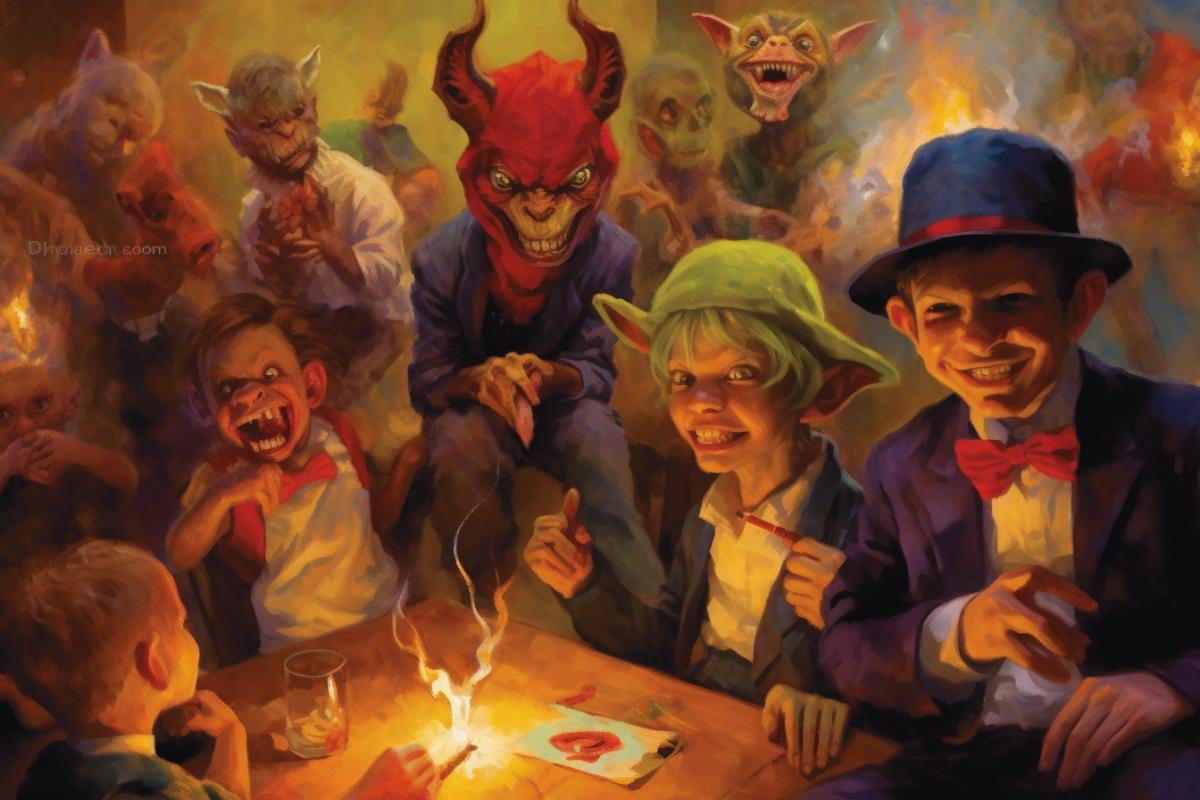 Little devils at a hellish party in hell