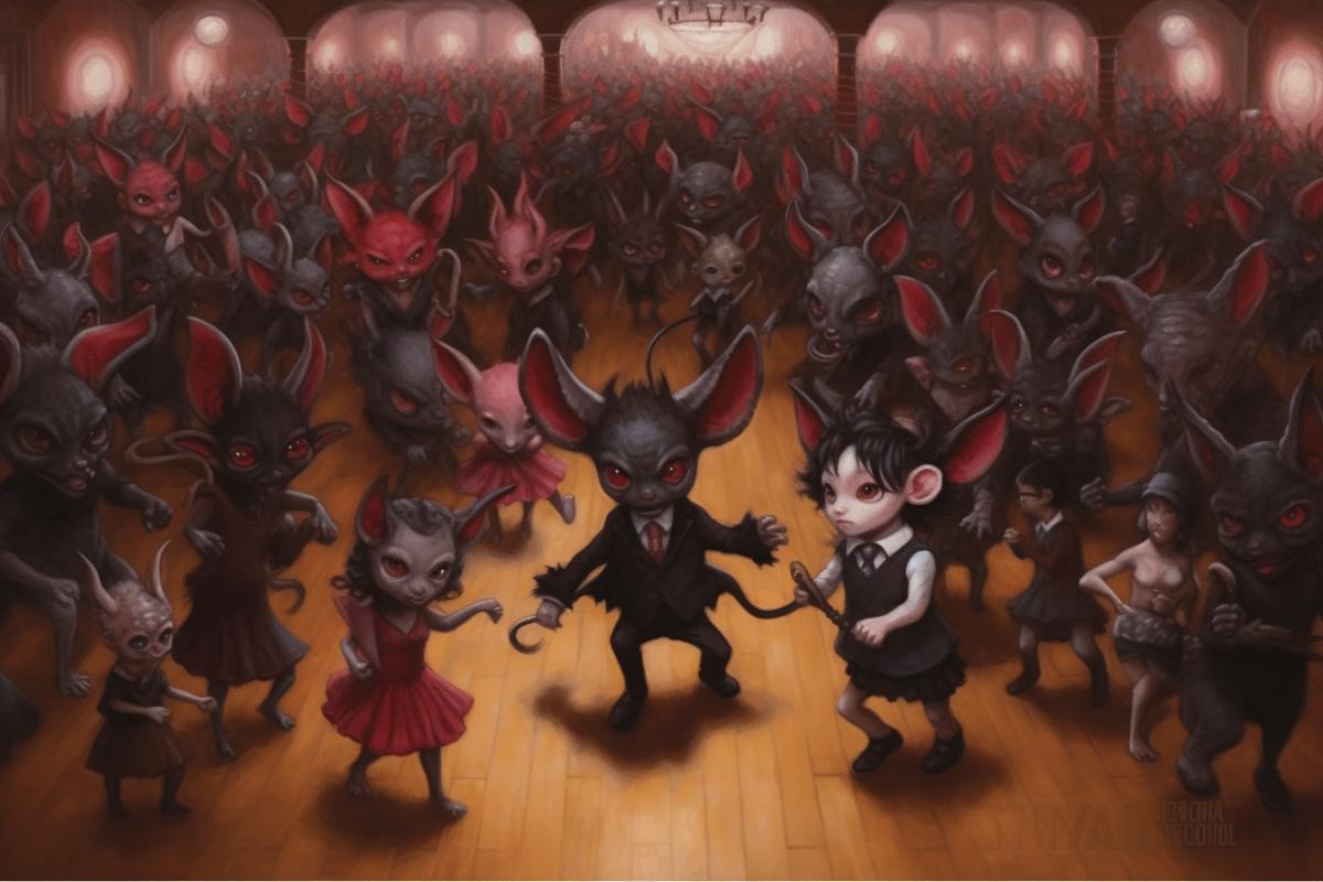 Little devils at a hellish party in hell