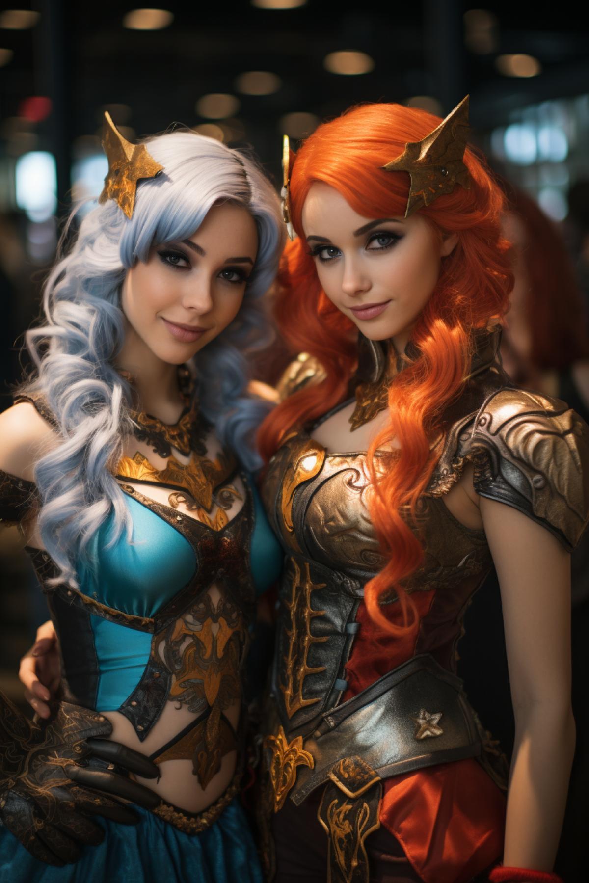 Two girls cosplay party at Comics Con as luxury elves