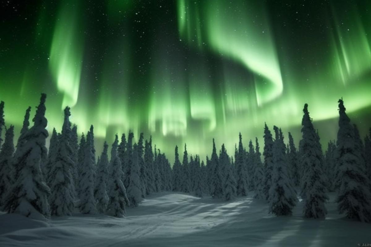 Northern lights, winter in Karelia