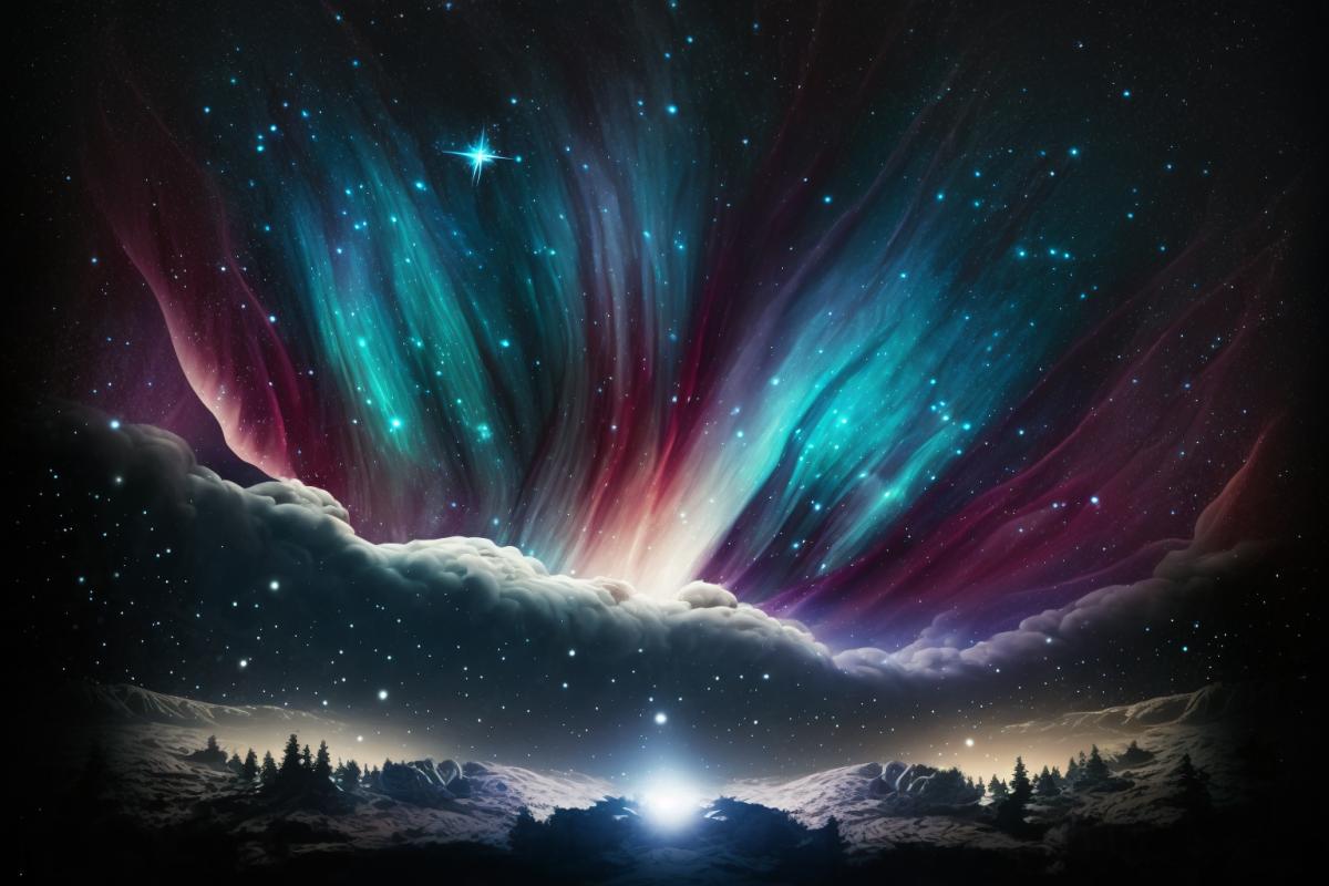 professional photo, view from space, Aurora Borealis, dark background with stars, constellations and space wind, ultra realistic, cinematic, hyper detailed