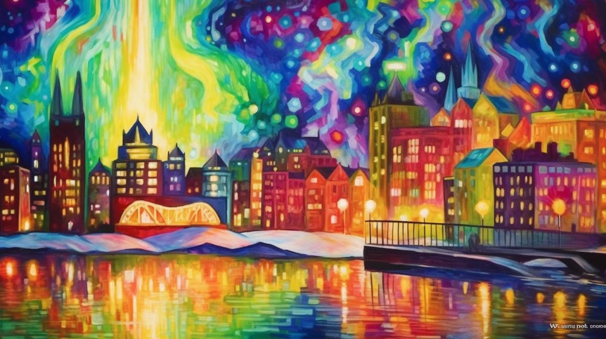 Aurora borealis japanese painting rich colors