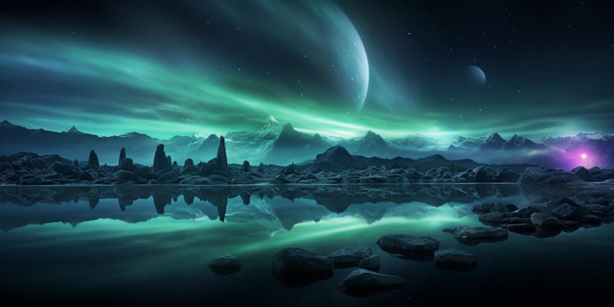 Neon Nature Tableaux, Antarctic landscape, northern lights, aurora, Dancing sky lights, neon greens/purples, cold air scent, smooth snow textures, aurora ice reflection, ultra-realistic textures, vibrant yet natural color palette, minimalist aurora photography