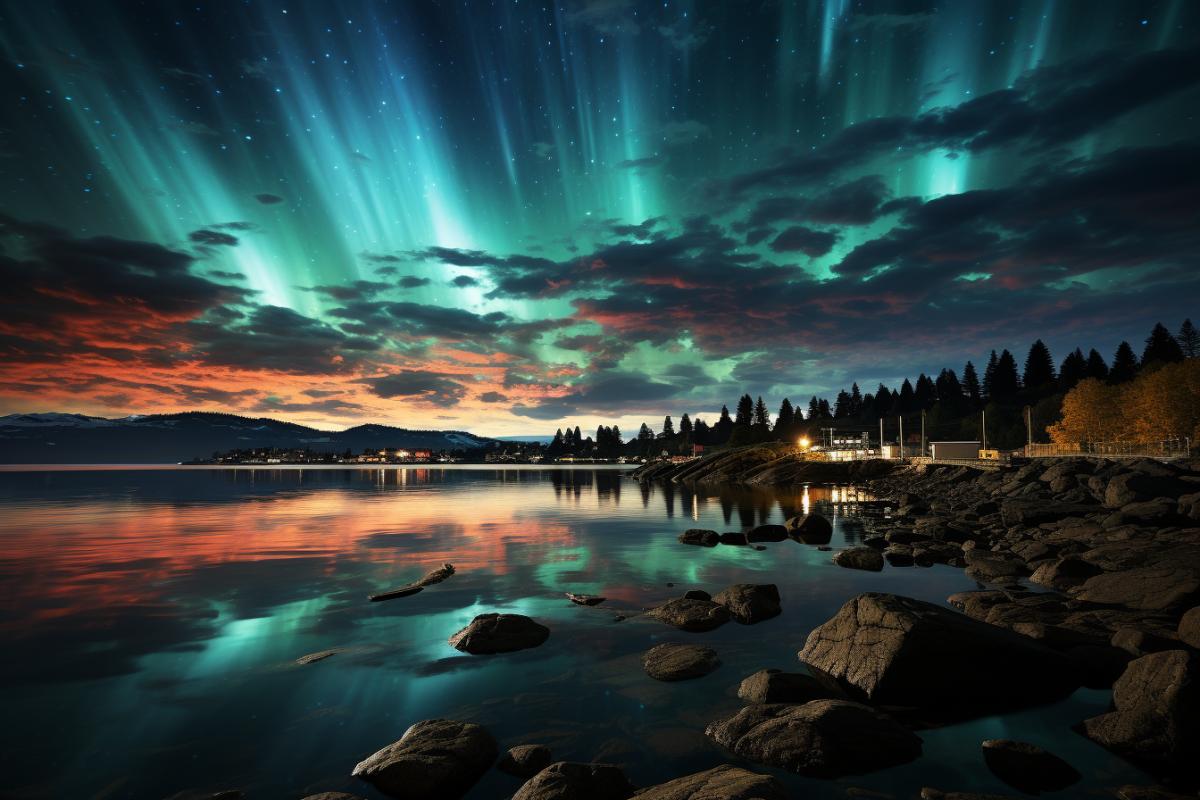 Minimalistic photography, aurora sky full moon