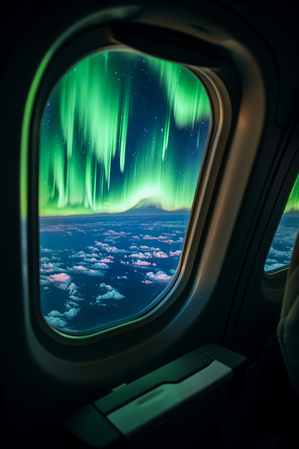 View of the aurora borealis from an airplane eluminator
