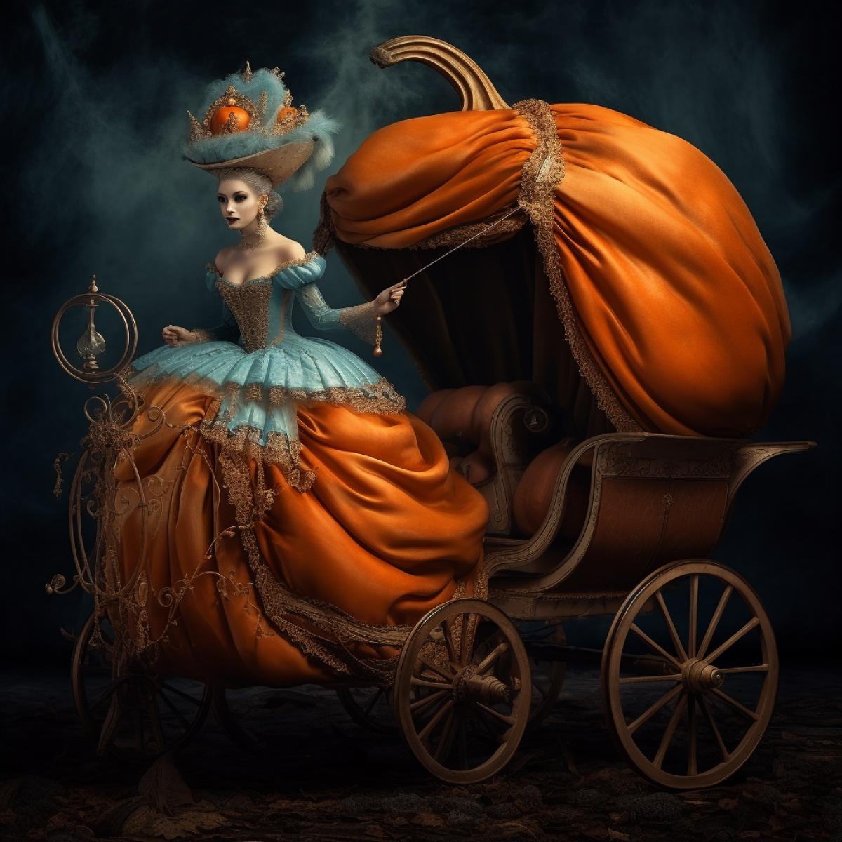 pumpkin carriage, Cinderella in a racing suit, racing, bright and rich colors, photography