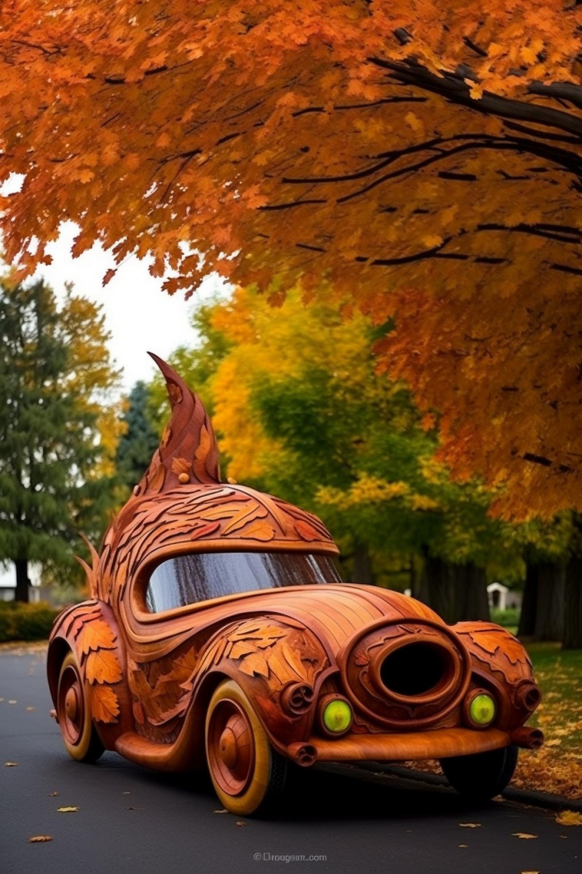 glcoffin in the shape of a car, oak-n-roll, bright and rich colors, photography