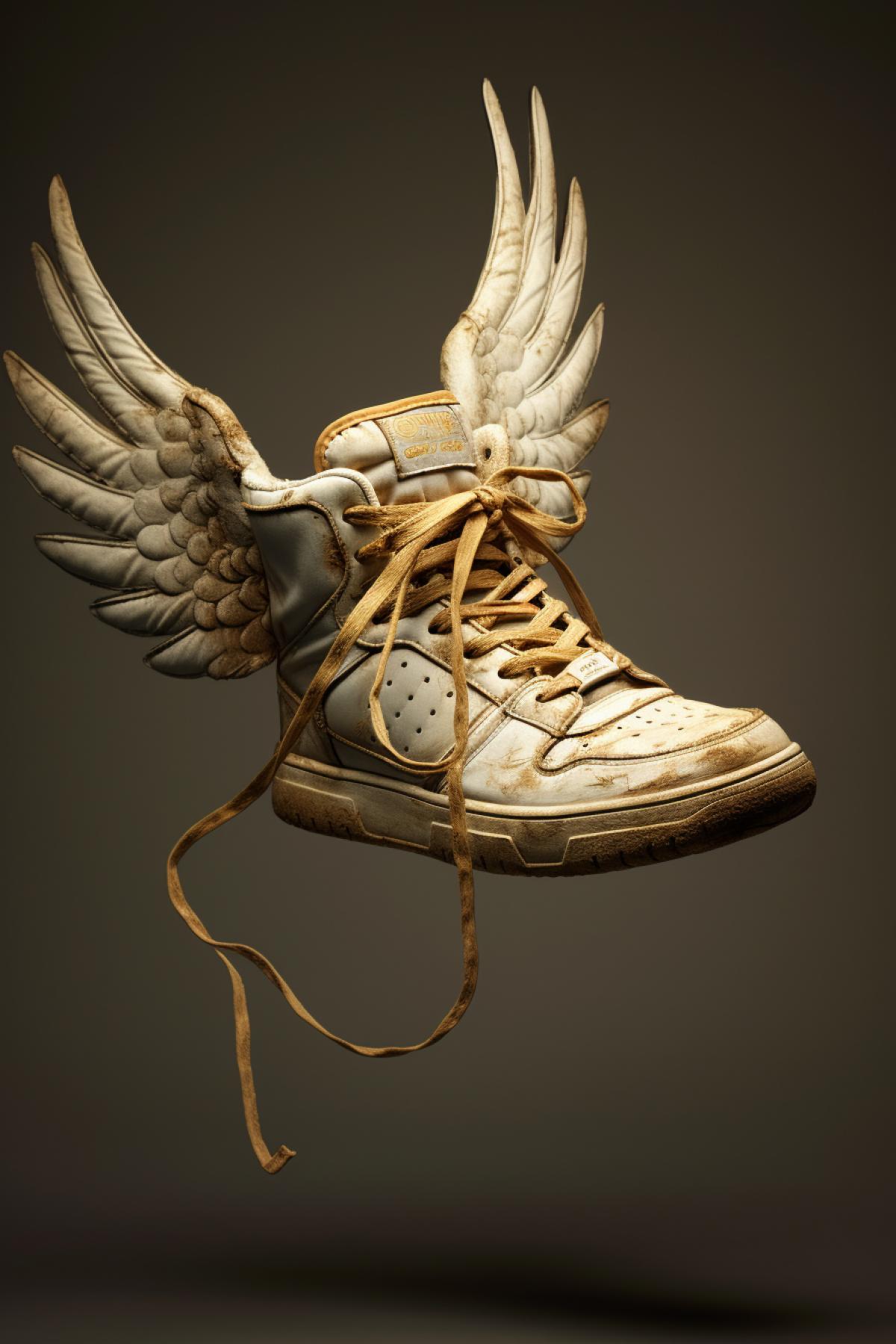 Flying sneakers with little wings.