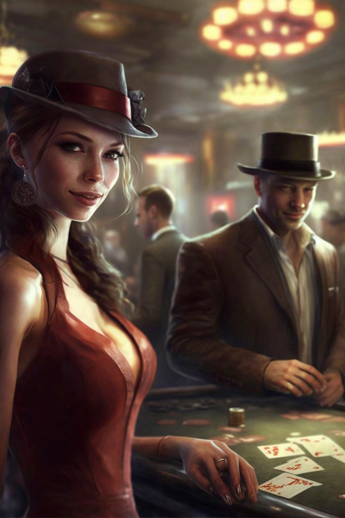 playing darkjack in first person, with a winning combination in hand, and a croupier girl in the background