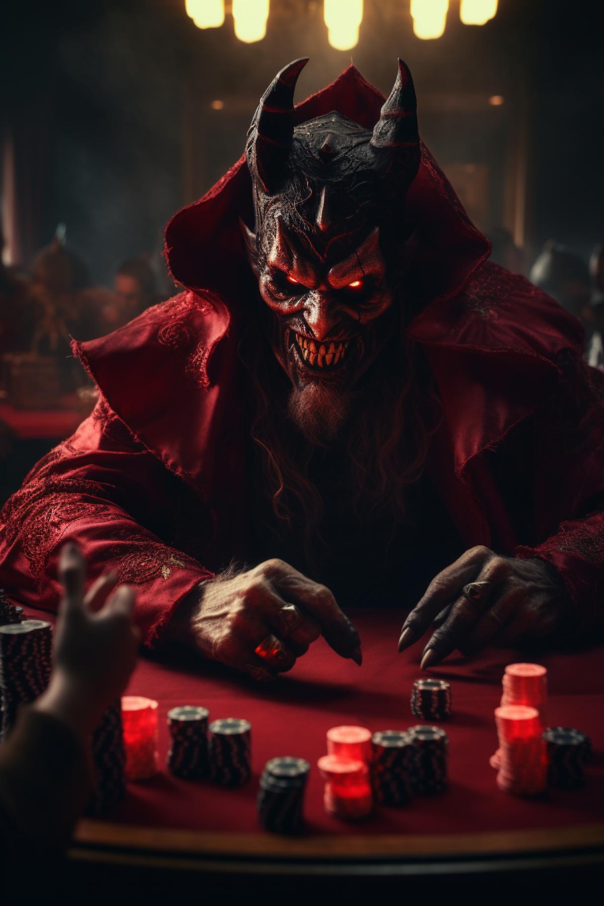 The devil plays poker in a casino
