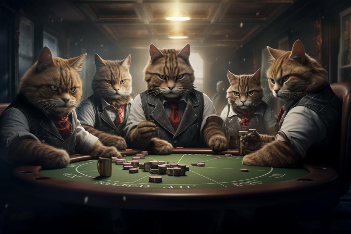 Gangster cats play Russian roulette in a casino