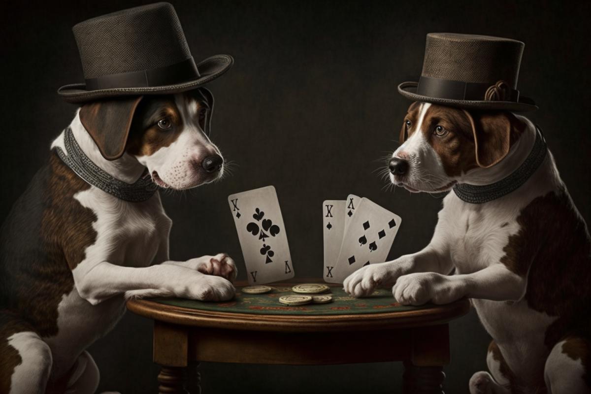 dogs in bowler hats play cards