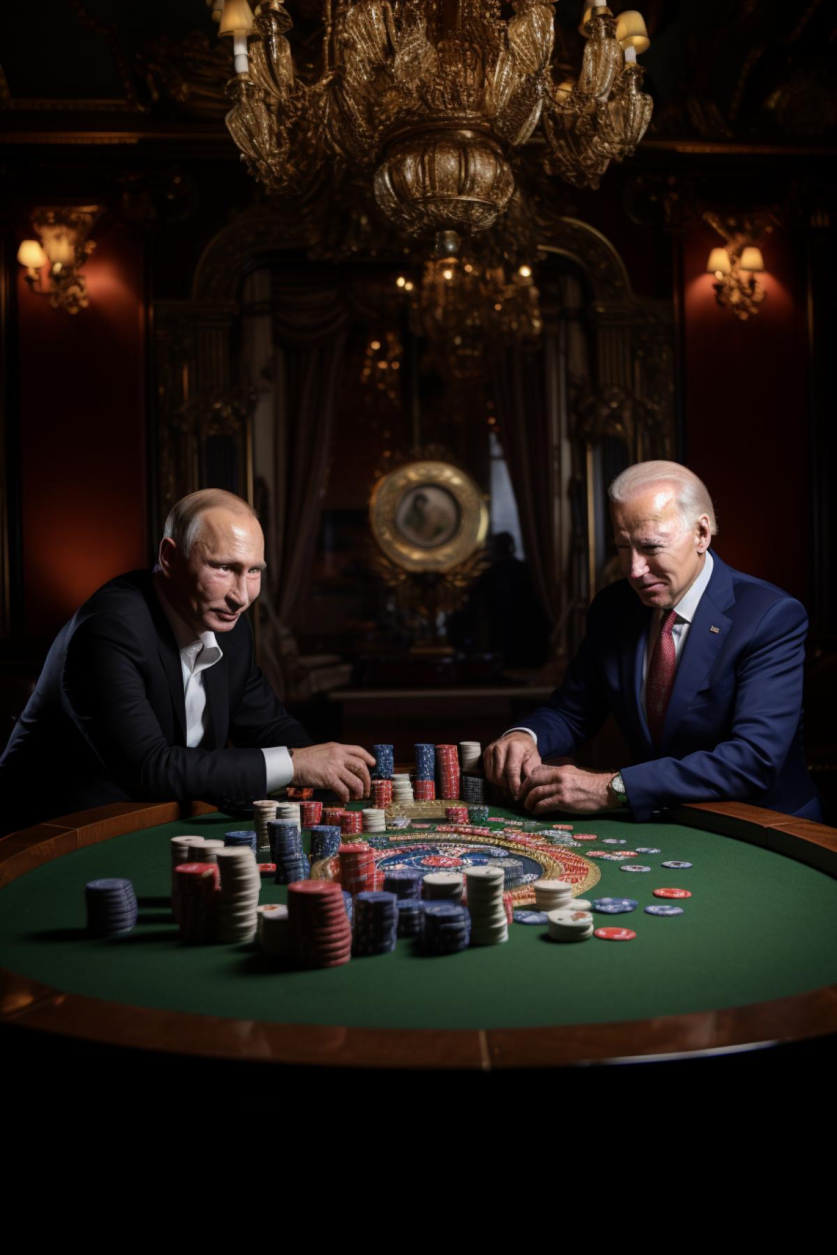 Putin and Biden in casino at the darkjack table