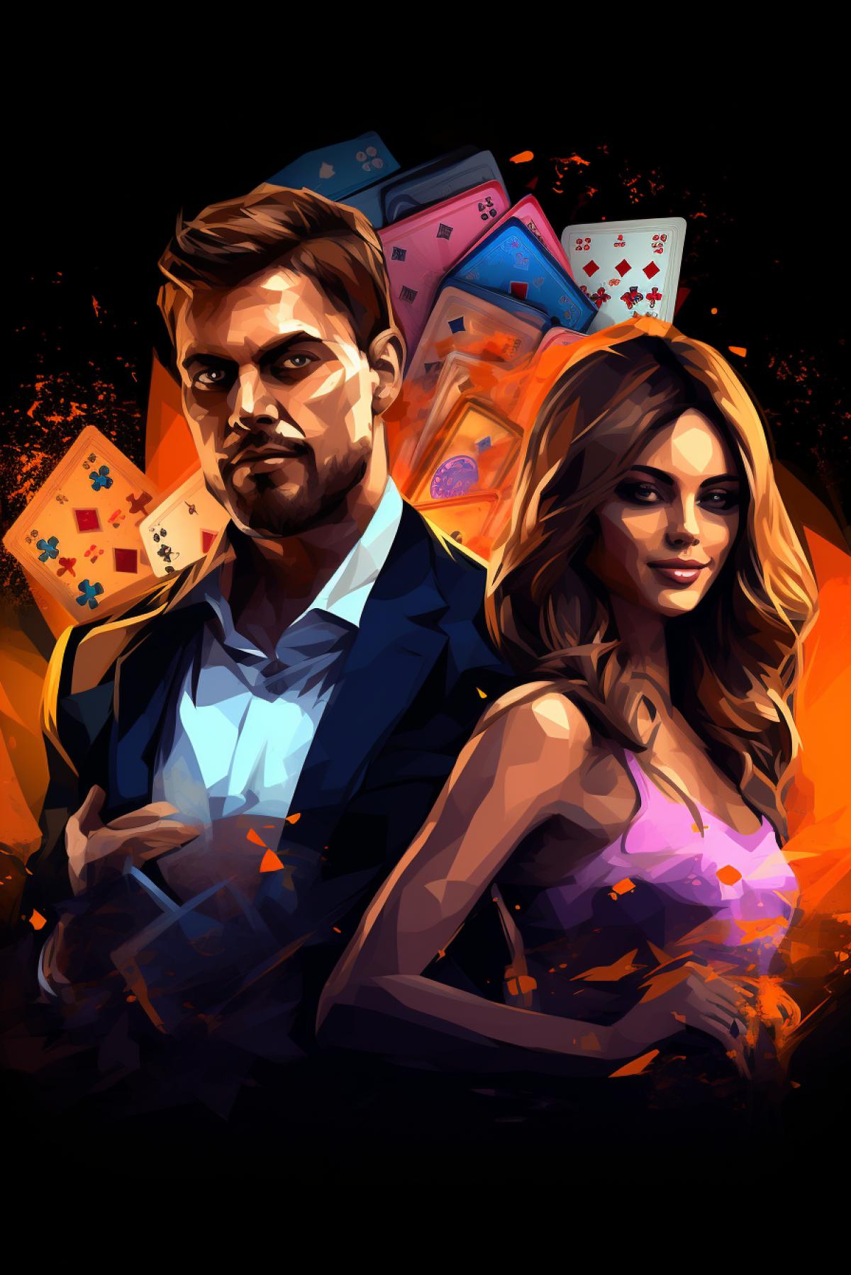 Casino with beautiful ladies and handsome guys style of fluid art vibrant contrast colours