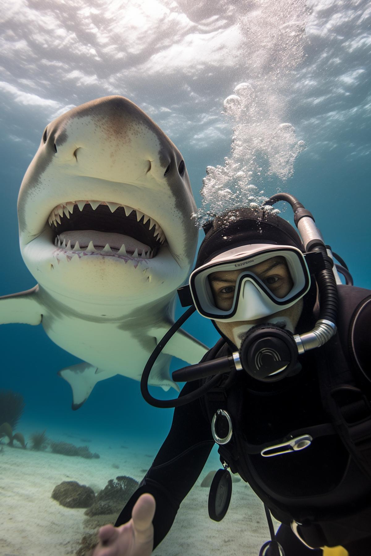 Scuba diver selfie with shark