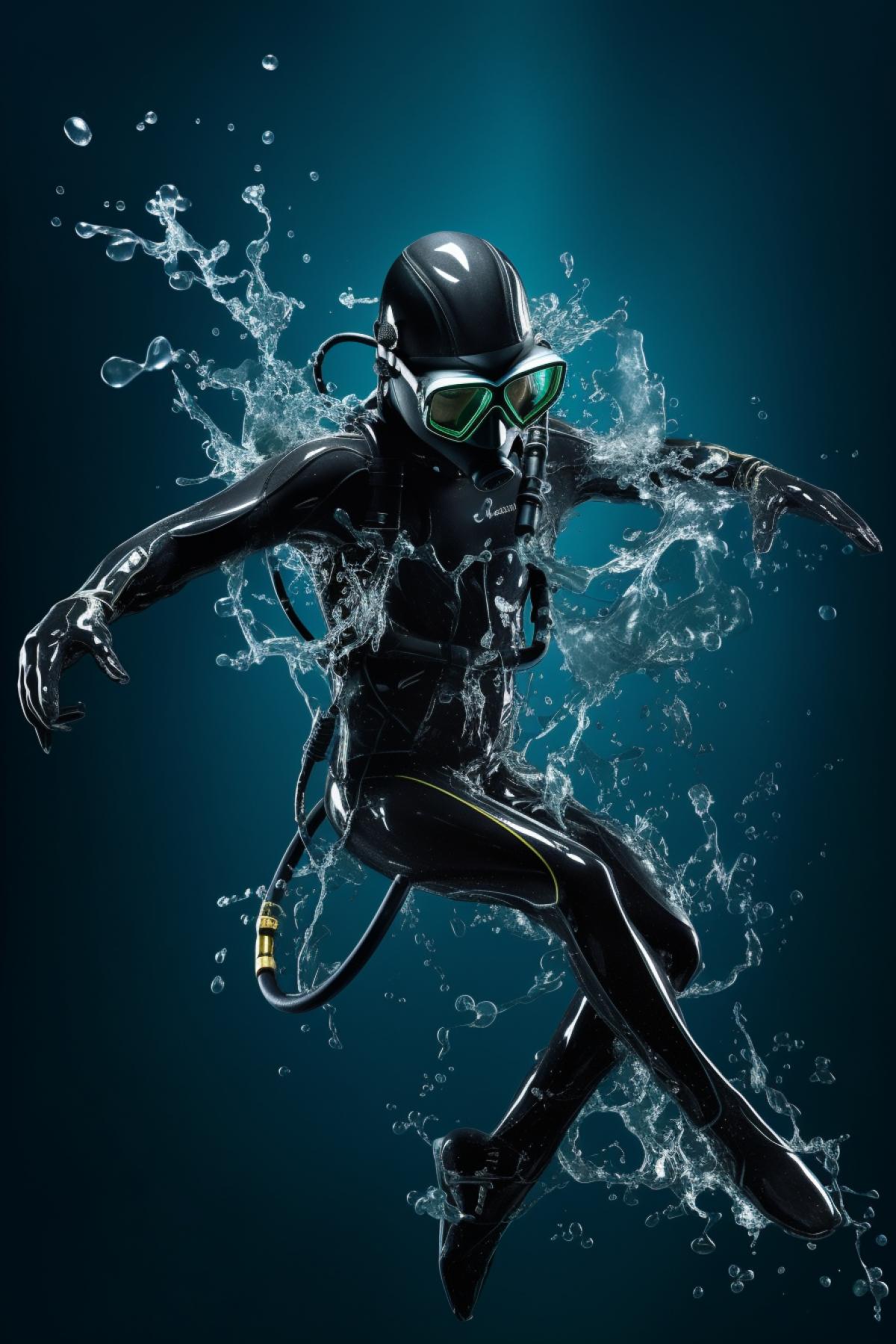 Picture a diver adorned in a sleek, hydrodynamic suit that responds to their every motion with musical notes. As the diver gracefully maneuvers through the ocean, the suit translates their movements into a symphony of underwater sounds. Each twist and turn creates a harmonious melody, turning the dive into a sensory experience where the diver becomes a maestro conducting an enchanting aquatic ordetailedra.